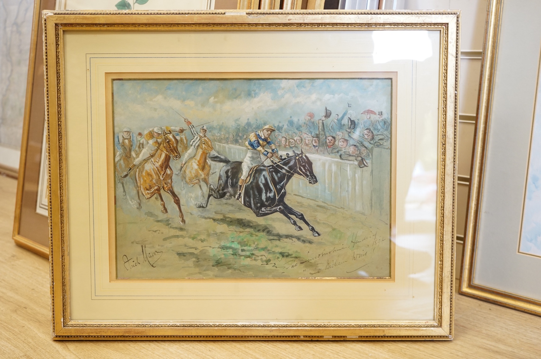 George Finch Mason (1850-1915), three horse racing interest watercolours to include: ‘The Lincolnshire Handicap 1894’ and a ‘Swell Frae The North’, each signed, largest 26 x 36cm